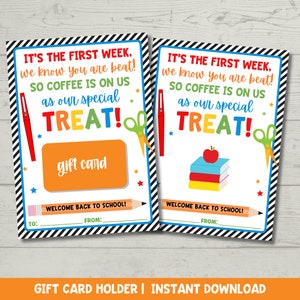 Portatarjetas de regalo para el regreso a clases imprimible / Tarjeta de regalo de café para el primer día de clases / Regalo para conocer al maestro / Descarga instantánea