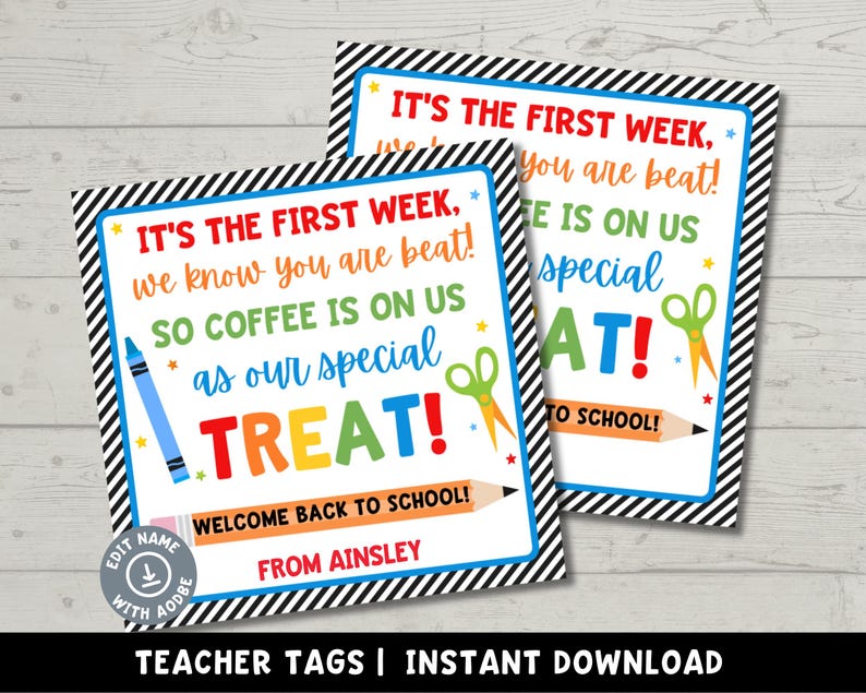 Teacher Appreciation Coffee Gift Tag | First Day of School Printable ...