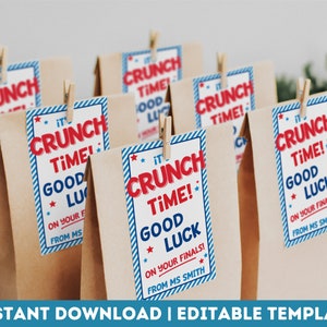 Good Luck Tags Printable Crunch Time Candy Favor Test Encouragement Gift Tags College Finals Week Editable Instant Download image 2