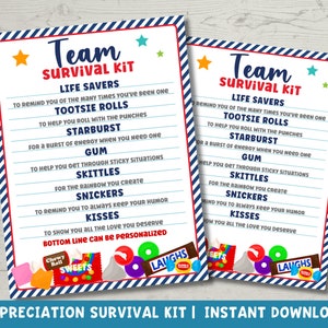 Etiqueta imprimible para kit de supervivencia en equipo / Etiquetas de regalo de agradecimiento a empleados en grandes cantidades / Idea de regalo de agradecimiento a compañeros de trabajo