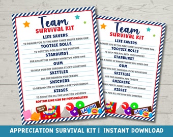 Team Survival Kit Tag Printable | Employee Appreciation Bulk Gift Tags | Staff Coworker Thank You Gift Idea