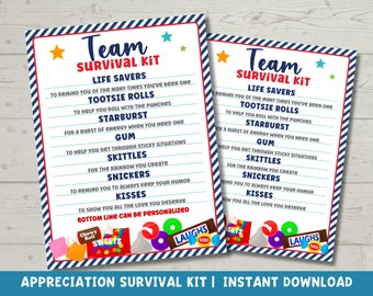 Team Survival Kit Printable | Staff Appreciation Gift Tags | Employee Bulk Gift | Candy Tags Appreciation Gift for Staff Coworker Team