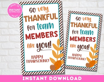 Thanksgiving Team Thank You Tags: Employee Appreciation Gift | Instant Download PDF
