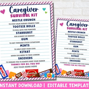 Caregiver Survival Kit for Nurses and Healthcare Workers | Printable Emergency Treat Pack