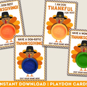 Cartões de atividades de Play Doh de Ação de Graças para imprimir para crianças | Presente de classe sem doces e download instantâneo