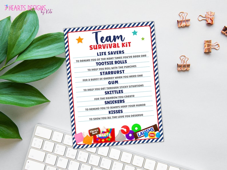 Team Survival Kit Tag Printable: Employee Appreciation Gift | Instant ...