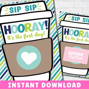 Titular de la tarjeta de regalo de café de regreso a la escuela imprimible / Regalo del maestro del primer día de clases / Tarjeta de café del maestro / Descarga instantánea