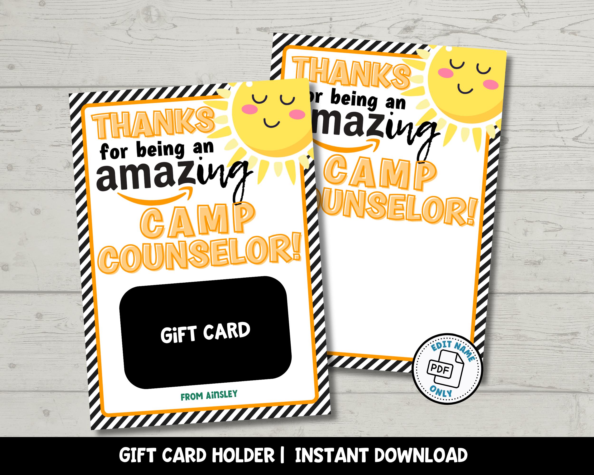 Camp Counselor Gift Card Holder Personalized Thank You Card Digital Download