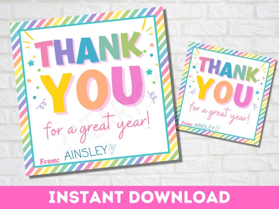 Teacher Thank You Gift Tag: End of Year Printable | Instant Download
