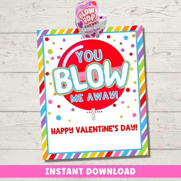 Valentine Cards | Classroom Valentines | Lollipop Valentine Tags | Printable Valentines Day Blow Pop Candy | Instant Download