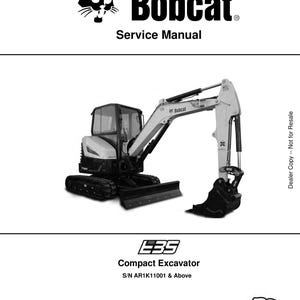 Könnte beinhalten: Ein Servicehandbuch für einen Bobcat-Kompaktbagger. Das Cover zeigt das Bobcat-Logo und eine detaillierte Abbildung des Baggers. Das Handbuch enthält den Text "Service Manual" und "Compact Excavator".