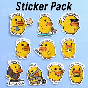 Duck Pun Sticker Pack, Funny ducks, 10 Duck Stickers, Glossy Vinyl, Laminated