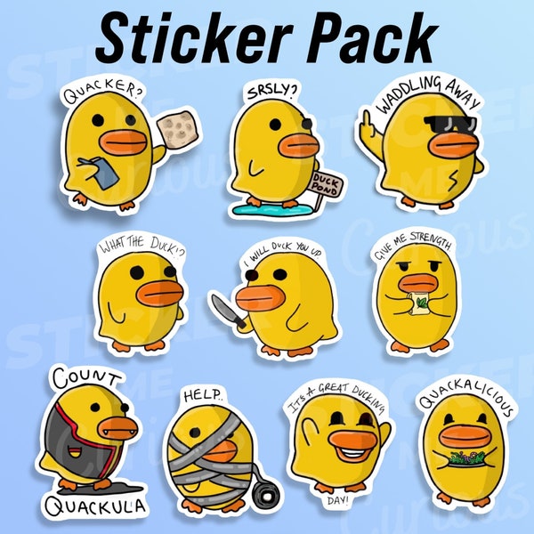 Duck Pun Sticker Pack, anatre divertenti, 10 adesivi anatra, vinile lucido, laminato