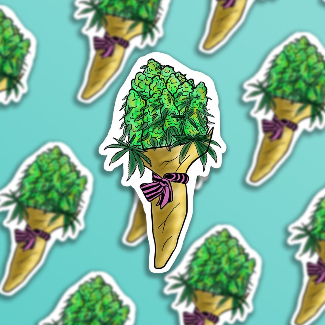 Weed Flower Bouquet, Weed Sticker, Plant Powered, Car Sticker, Glossy Vinyl, Laminated Etsy