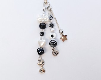 Black and White Aesthetic Phone Charm | Acubi Style Inspired | Dice, Flower, Cat, Star Charms | Y2K, Cute
