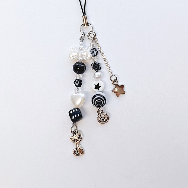 Black and White Aesthetic Phone Charm | Acubi Style Inspired | Dice, Flower, Cat, Star Charms | Y2K, Cute