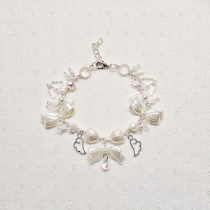 White Angel Bow Bracelet | Angelcore, Y2K Charm Bracelet | Cute Fairycore Coquette Jewelry | Gift For Her