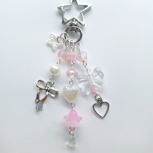 Pink Spring Coquette Keychain | Beaded, Y2K, Aesthetic Jewelry | Heart, Bow, Floral Jewelry