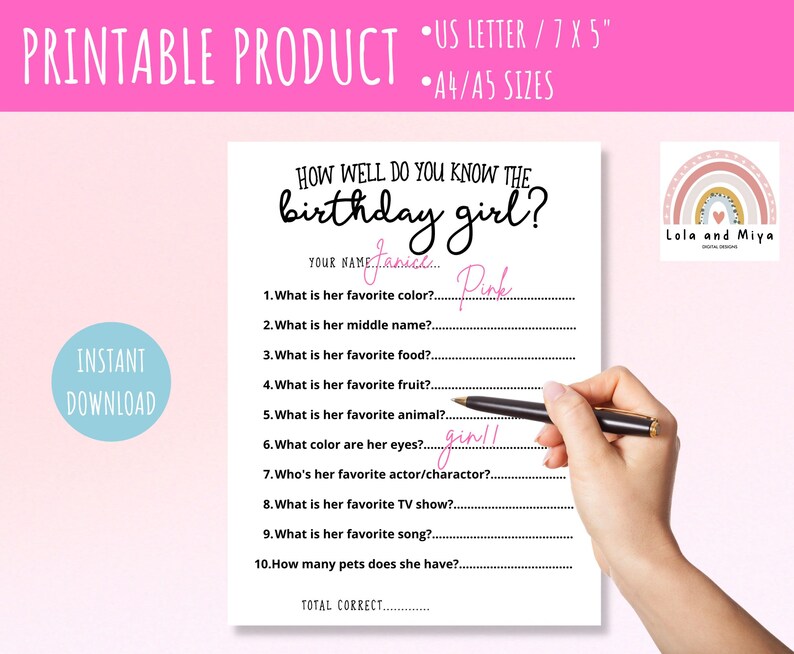 Who Knows the Birthday Girl Best How Well Do You Know the - Etsy