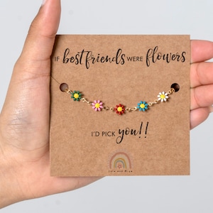 Best Friend Bracelet for 2 - Sentimental Gifts for Best Friend Female Bestie Gifts If Friends Were Flowers I'd Pick You Bracelet + Card