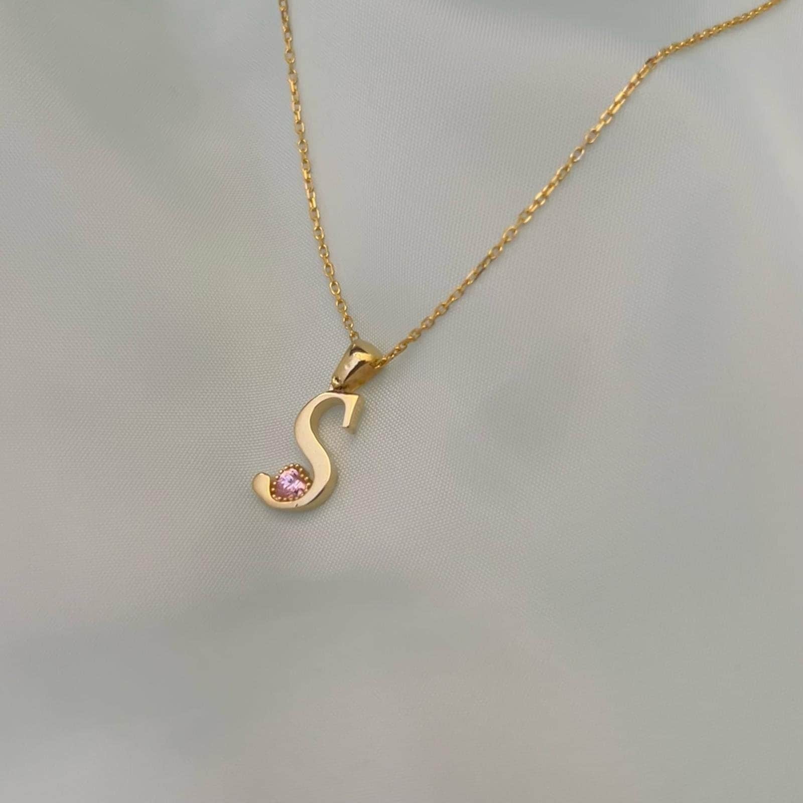 Initial Necklace With Birthstone Heart  Letter Necklace Personalized Everyday Initial Necklace Custom Necklace with Birthstone For Her Gift