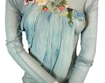 Jean Paul Gaultier mesh top with floral embroidery, size 38, vintage