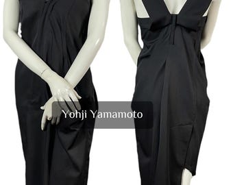 Vintage 2000s Yohji Yamamoto black dress, asymmetrical, luxury style, size 38