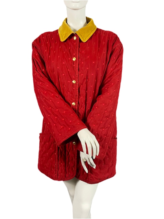 Hermès, Manteau matelassé rouge Hermès vintage luxe France taille 40