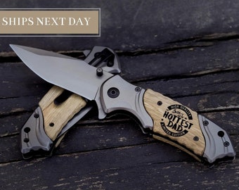 HOTTEST DAD EVER - Personalized Folding Pocket Knife - Fathers Day Gift - Gift for Dad - Birthday Present For Him - Father In Law - My Hero