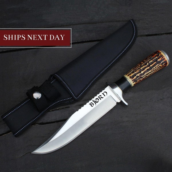 Personalized Custom made D2/c430 Tool Steel High Polish Crocodile Dundee Bowie Rambo knife fathers day gift, Gift for him W leather cove