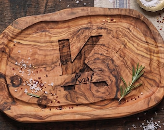 Personalized Olive Wood Serving Board, Custom Engraved Charcuterie Gift