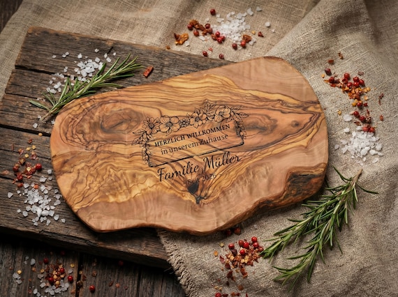 Frühstücksbrett Olivenholz personalisiert | Herzensmensch Gravur | Geschenk Valentinstag Weihnachten Geburtstag | Schneidebrett