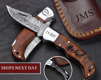 Handgemaakt aangepast damastmes, verjaardagscadeau, zakmes, bruidsjonkers cadeau, jubileumcadeau, handgemaakt cadeau, gepersonaliseerd cadeau voor hem, mannen