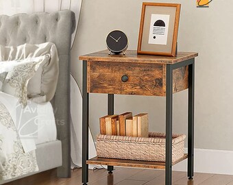 IWELL Rustic Nightstand Wooden Small Side Table with 1 Removable Fabric Drawer for Small Spaces Solid Wood Legs End Table for Bedroom & Living Room IWELL Rustic Nightstand Wooden Small Side Table with 1 Removable Fabric Drawer for Small Spaces Solid Wood Legs End Table for Bedroom & Living Room