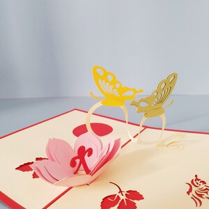 Papillons et fleurs, Carte pop-up 3D, Carte de voeux 3D, Carte pop-out, Créations en papier, Fournitures en papier, Carte-cadeau