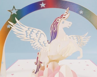 WRAPAHOLIC 3D Pop-up-Geburtstagskarte – Einhorn Mit Regenbogen & Glitzerwolken, 15 X 20 Cm, Inkl. Umschlag