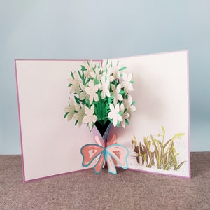 Gardenienstrauß, 3D Pop-up Karte, 3D Grußkarte, Pop-out Karte, Papierkunst, Papierbedarf, Partyzubehör, 3D Blumen Karte