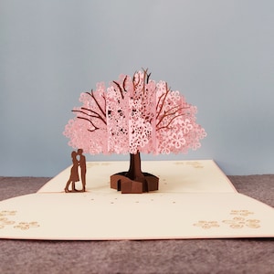 Ciliegio in fiore romantico, biglietto d'amore pop-up 3D, biglietto d'auguri 3D, biglietto pop-out, artigianato di carta, forniture di carta, anniversario, San Valentino