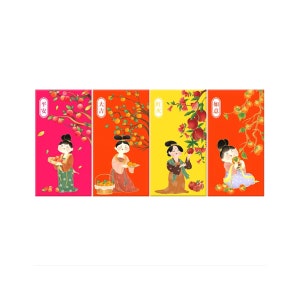Ladies Of The Tang Dynasty--Set Of 8Pcs Chinese Red Envelope, Red Packet, Lucky Money Envelope, For Varied Chinese Occasions, Chinese Favors