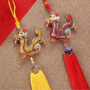 Hanging Twinkling Dragon With Tassel, Dragon Ornament, Dragon Pendant, Hanging Dragon Decor, Car Pendant, Hanging Charm, Wall Decor