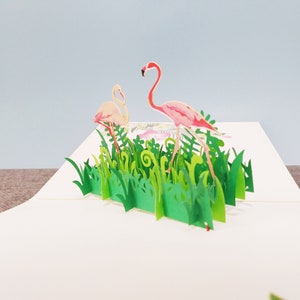 Fenicotteri, biglietto d'amore pop-up 3D, biglietto d'auguri 3D, biglietto pop-out, artigianato di carta, forniture di carta, articoli per feste, anniversario, San Valentino