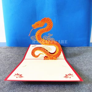 Vliegende gouden slang, 3D-uitvouwkaart, 3D-wenskaart, pop-outkaart, cadeaubon, jaar van de slang, Chinese dierenriem