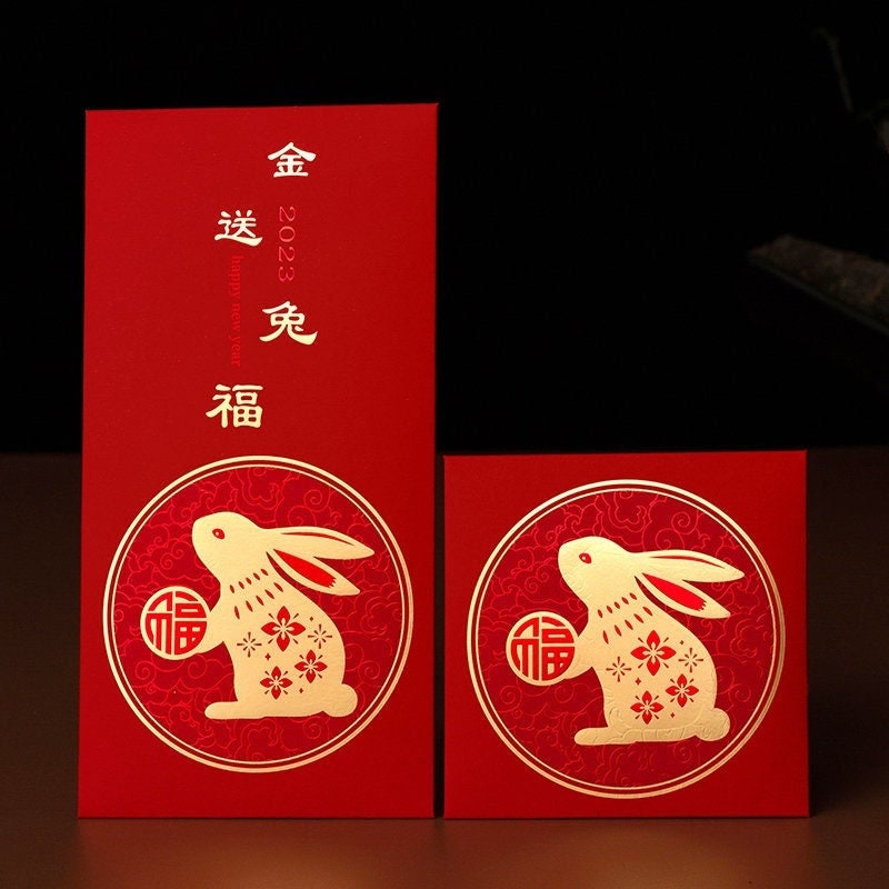 LUCKY MONEY RED ENVELOPES FOR LUNAR VIETNAMESE NEW YEAR THE RABBIT , PACK  OF 10