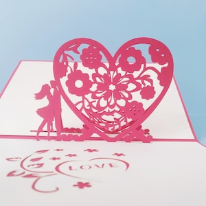 Blumiges Liebesherz, 3D Pop-up Liebeskarte, 3D Grußkarte, Pop-out-Karte, Papiermodell, Papierbedarf, Valentinstag, Jahrestag
