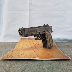 Pistolet, Carte pop-up 3D, Carte de voeux 3D, Carte pop-up, Créations en papier, Fournitures en papier, Carte-cadeau, Carte arme de poing, Carte arme