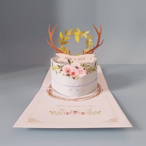 Antler Garland And Cake, 3D Pop-up birthday card, 3D greeting card, Pop out card, Gift card, Paper craft, Paper supplies, Party supplies