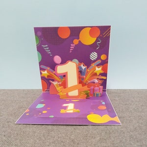 1 VERJAARDAG, 3D-uitvouwkaart, 3D-wenskaart, Pop-outkaart, Cadeaukaart, Papiermodellen, Papierbenodigdheden