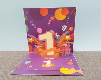 1 ANNIVERSARY YEAR, 3D Pop-up Card, 3D Greeting Card, Pop Out Card, Gift Card, Paper Craft, Paper Supplies