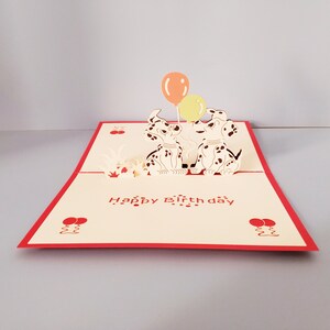 Dálmata, Cartão de aniversário pop-up 3D, Cartão de felicitações 3D, Cartão pop-out, Artesanato em papel, Suprimentos de papel, Suprimentos para festa, Filhote de cachorro, Balão