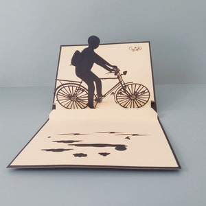 Aller à l'école à vélo, Carte pop-up 3D, Carte de voeux 3D, Carte pop-out, Créations en papier, Fournitures en papier, Articles de fête, Carte-cadeau